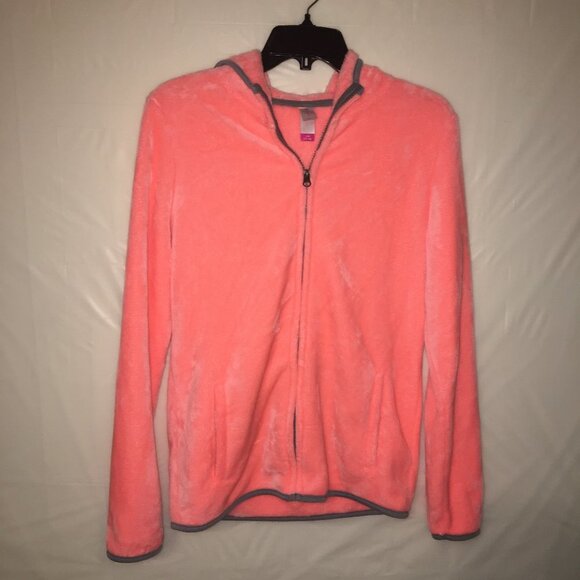 No Boundaries Tops - No Boundaries Fleece Sweatshirt Jacket Hoodie Peach/Pink with Gray trim Large